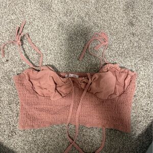 Elegant Pink Smocked Crop Top